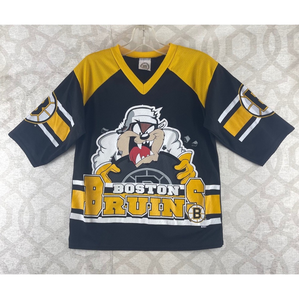 Vintage Boston Bruins Taz Jersey Kids Team‎ Glasgow NHL Looney Tunes Black Gold